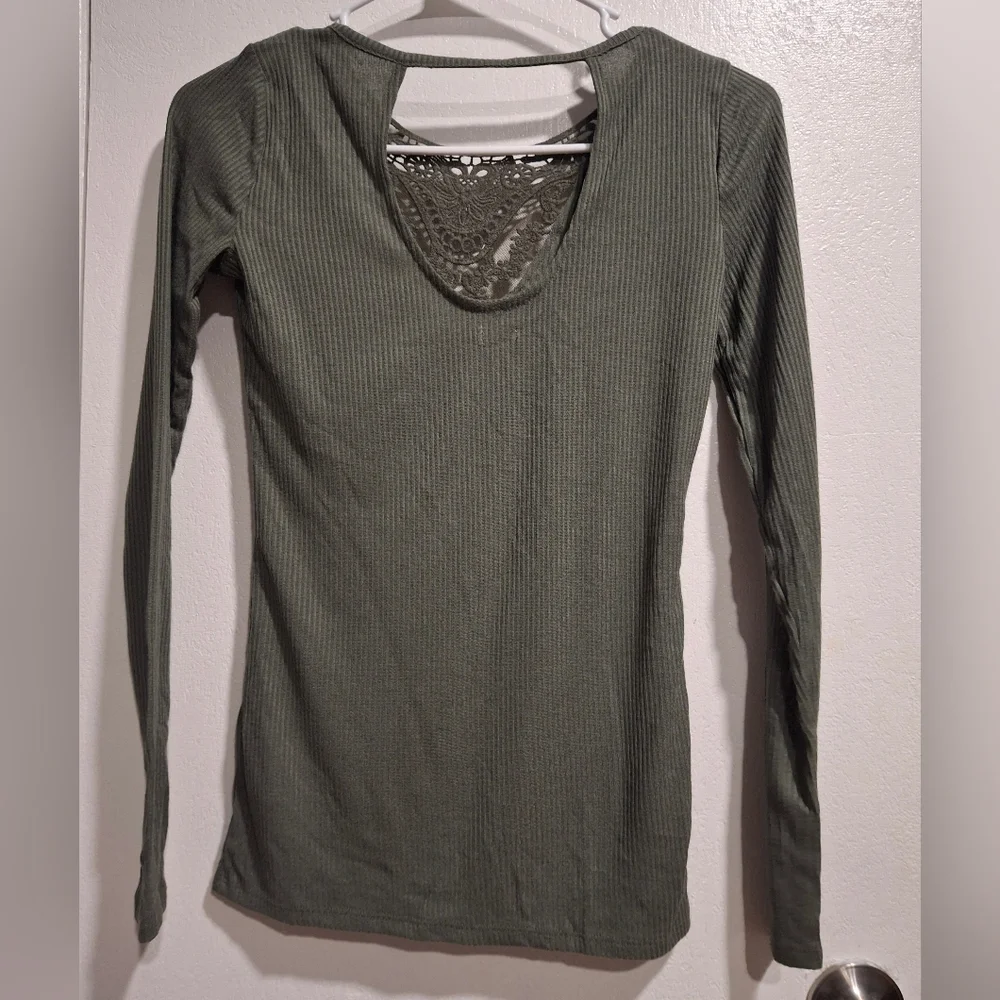 Hollister Olive Long Sleeve Top with Lace